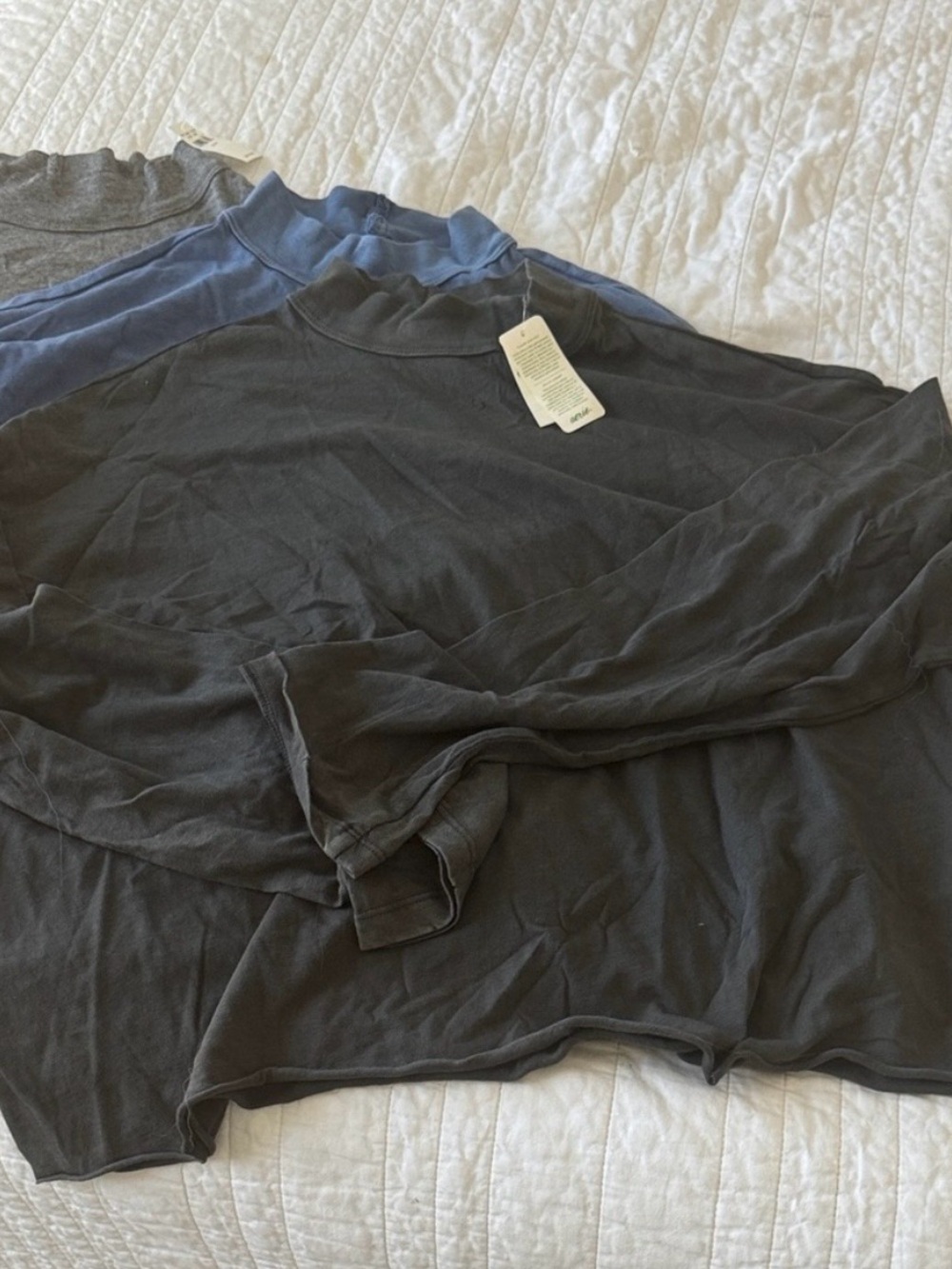 aerie Long Sleeve Mock Neck Tops - Black, Navy, Gray